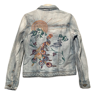 AEROPOSTALE EMBROIDERED PEACOCK DENIM JACKET SIZE XS